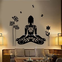 Adesivos de parede de buda decoração de casa mantra meditação flor borboleta yoga decalques vinil auto-adesivo arte papel de parede yy576 2024 - compre barato