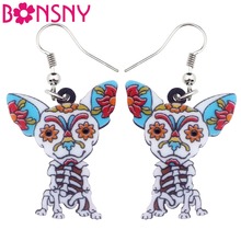 Bonsny Acrylic Halloween Floral Skeleton Dog Earrings Big Long Dangle Drop Novelty Cartoon Jewelry For Girl Women Ladies Teens 2024 - buy cheap