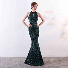 Green Paisley Sequined Halter Tank Sleeveless Long Mermaid Luxury Women Dress Elegant Formal Party Gowns Sexy Nightclub Dresses 2024 - buy cheap