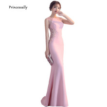 Robe De Soriee New Mermaid Long Evening Dresses Slim Pink Appliques Beading Formal Trumpet Evening Prom Gown Vestido Acetinado 2024 - buy cheap