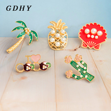 GDHY Cute Shells Pineapple Coconut tree Cactus Brooch Summer wind Botany Fruit Enamel Pins For Kids Women Holiday Broche Badge 2024 - buy cheap