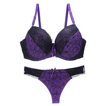 YANDW Gather Purple Bras Women Underwear Set Cotton Brassiere Deep V Push Up Bra Sets Sexy Embroidery Lace Lingerie Plus Size 2024 - buy cheap