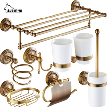 Antique Brass Bathroom Accessories Carved Bathroom Hardware Set Brushed Wall Mounted Bathroom Hardware Kit 2024 - buy cheap