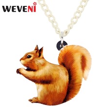 WEVENI Acrylic Anime Golden Squirrel Necklace Pendant Chain Choker Collar Trendy Bijoux Jewelry For Women Girls 2018 Hot Gift 2024 - buy cheap