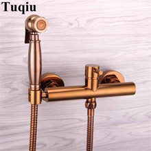 New arrival hot sale rose gold bidet faucet high quality brass wall mounted bathroom bidet faucet set with 1.5M plumbing hose 2024 - buy cheap