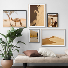 Альпака верблюд пустыня дерево природные пейзаж, настенный Холст Картина плакаты на скандинавскую тему и принты настенные картины для декора гостиной 2024 - купить недорого