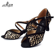 Ladingwu New Leopard texture Flannel and Flash Women's Ballroom Dance Shoes Waltz Salsa Latin Dance Shoes Heels 6cm/8.3cm 2024 - buy cheap