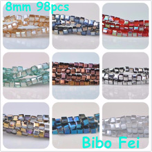 Free shipping multi color 8mm 98PCS Glass Czech crystal beads,Square crystal beads, bracelet necklace Jewelry Making 2024 - buy cheap