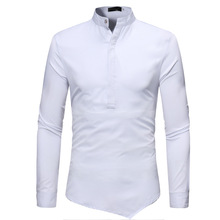 Branco irregular camisas 2021 moda gola de manga longa camisa masculina trabalho de negócios casual camisa social masculino chemise homme 2024 - compre barato