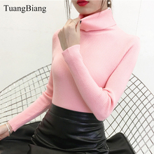 2021 outono inverno gola alta pullovers rosa camisola de malha elasticidade manga longa camisola vintage feminino cor sólida camisolas 2024 - compre barato
