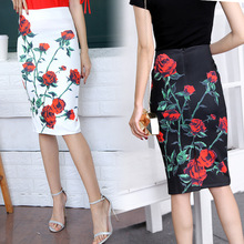 Summer Style Office Lady Pencil Skirt Women High Waist Green Skirts Vintage Elegant Bodycon Floral Print Knee Length Skirt 2024 - buy cheap