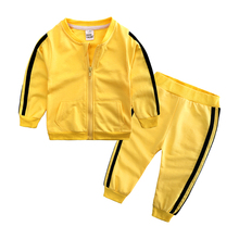 Комплект одежды для маленьких мальчиков, осенний спортивный костюм для младенцев, комплект из 2 предметов, однотонная кофта на молнии и штаны, костюм для маленьких мальчиков, PT087 2024 - купить недорого