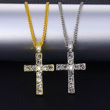 Hip Hop Iced Out Gold Color Cross Pendant Necklace Men Religious AAA Crystal Zircon Crucfix Men's Necklace Chain Rapper Jewelry 2024 - buy cheap