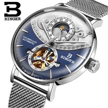 BINGER skeleton Mechanical Men Watches moon phase Switzerland Automatic Watch Men Full Steel Relogio Masculino Waterproof clocks 2024 - buy cheap