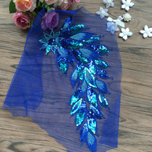 2 uds. De tela de malla Azul Real, Apliques de encaje africano para coser en ropa de vestido de novia, parches de accesorios 2024 - compra barato
