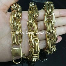 8"-40" Promotion! Heavy 12/15mm Choose Men's Necklaces Gold Byzantine Chain Link Necklace or Bracelet Stainless Steel Jewelry 2024 - buy cheap