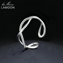 LAMOON-Anillo de plata de primera ley con forma de 100% Plata de Ley 925 para mujer, sortija ajustable, plata esterlina 925, diseño Simple, ondulado, joya fina, RY034 2024 - compra barato