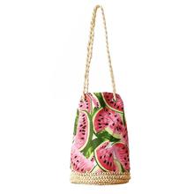 Bolso de paja tejido a mano para mujer, bolsa de mano de tejido de paja, Cubo de ganchillo con borlas, Estampado de sandía, bolsas de playa 2024 - compra barato