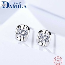 Fashion 100% real 925 sterling silver stud earrings for women pure S925 silver jewelry earing with cubic zirconia stone crystal 2024 - buy cheap