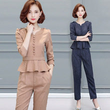 Spring and Autumn Fashion Set Women's Long Sleeve New Professional OL Pencil Pants Vertical Stripe Two-piece New Products 2024 - buy cheap