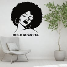 Afro Girl Welcome Wall Decal Beauty Salon Décor Hello Beautiful Quote Vinyl Wall Sticker Afro Lady Window Poster Mural AZ840 2024 - buy cheap