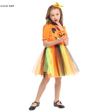 M-XL Orange Girls Pumpkin skirt Halloween Witch Costumes Kids Children Sorceress Cosplays Carnival Purim Masquerade party dress 2024 - buy cheap