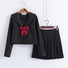 Mulheres Primavera Ternos de Marinheiro JK Uniformes do Ensino médio Estudantes Meninas Preto Harajuku Estilo Preppy Top de Manga Longa Saia Plissada Curta 2024 - compre barato