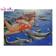 Diamond embroidery dolphins & lady 5d diy diamond painting Cross Stitch full square drill Rhinestone mosaic home decor 2024 - buy cheap