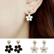 Women's Daisy Golden Ball Petal Flower Rear Wear Double Side Ear Stud Earring 2024 - buy cheap