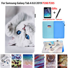 Caso Para samsung galaxy tab 8.0 2019 com S Caneta SM-P200 P200 P205 P207 Funda Tampa Gato Dos Desenhos Animados PU Suporte de Couro shell Coque 2024 - compre barato