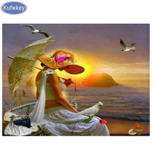 Full,5D,DIY,Diamond Painting,sunrise,sea,woman,Needlework,Diamond Embroidery sale,Cross Stitch,Rhinestone,Home Decoration 2024 - buy cheap