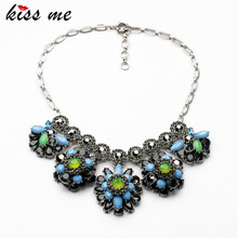 KISS ME Jewelry Factory 2017 High-end Big Resin Rhinestone Flower Pendant Fashion Choker Statement Necklace for Women 2024 - buy cheap