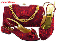 Doershow vinho Sapatos com Sacos de Harmonização para o Casamento Mulheres Sapatos e Bolsa para Combinar para o Partido Nigeriano Sapatos e Bolsa set! HH1-29 2024 - compre barato