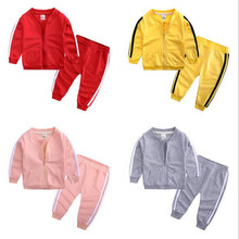 Весенне-осенний спортивный костюм для маленьких мальчиков и девочек, комплект из 2 предметов, куртка, верхняя одежда кардиган + штаны, детский Модный комплект одежды 2024 - купить недорого