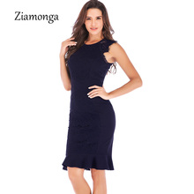 Ziamonga Celebrity Runway Women Dress Sleeveless Ruffles Sexy Midi Lace Party Dresses Elegant Knee Length Bodycon Office Dress 2024 - buy cheap