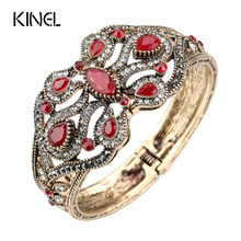 Kinel Bohemian Big Bracelet Crystal Flower Antique Gold Red Charm Bracelets For Women Wedding Vintage Jewelry 2024 - buy cheap