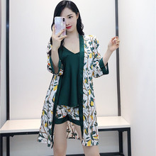 Daeyard-Conjunto de Pijama de seda para Mujer, ropa de dormir de satén de 2 piezas con cuello en V, de Color de contraste Floral, para verano, 2019 2024 - compra barato