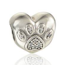 New Autumn I Love My Pet Bead Charms Original 925 Sterling Silver Foot Prints Heart Charms Suitable for Brand Charm Bracelets 2024 - buy cheap