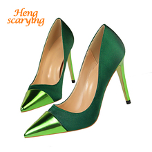 2022 Fashion 10cm High Heels Women Valentine Blue Green Pumps Female Satin Stiletto Heels Tacones Fetish Silk Glitter Pink Shoes 2024 - buy cheap