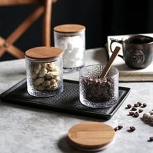 Home Kitchen Glass Sealed Cans Bamboo And Wood Cover Tea Cans Snacks Storage Small Jars Of Coffee Beans Storage Tank 2024 - buy cheap