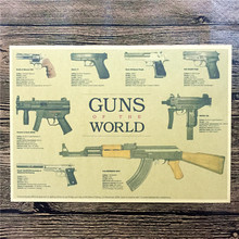 XQ-104 retro de papel kraft "GUNS WORLD" para casa, de Arte de pared para dormitorio, 42x30 cm 2024 - compra barato