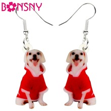 Bonsny Acrylic Christmas Happy Puppy Dog Earrings Drop Dangle Novelty Animal Jewelry For Women Girls Teens Gift Charms Wholesale 2024 - buy cheap