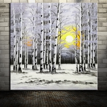 Pintura a óleo de paisagem artix trees, pintura a óleo em tela, artesanal, moderna abstrata sol, arte de parede para sala de estar, decoração de casa 2024 - compre barato