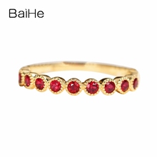 BAIHE Solid 14K Yellow Gold 0.35ct-0.40ct Round Natural Rubys Wedding Band Women Trendy Fine Jewelry Gift Beautiful Ruby Ring 2024 - buy cheap