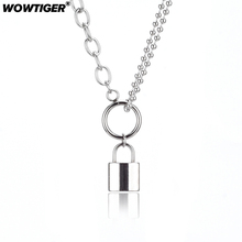 WOWTIGER Woman Stainless Steel Silver Color PadLock Pendant Necklace High quality brand Birthday party gift Necklace women 2024 - buy cheap