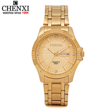 Chenxi relógio de pulso de aço inoxidável quartzo, feminino e masculino dourado 2024 - compre barato