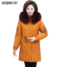 Women's Winter Embroidered Down Parka Cotton Thick Fur Collar Hooded Warm Female Long Padded Jacket Outwear Plus Size 5XL S198 2024 - buy cheap
