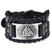 Viking Valknut Symbol Nordic Runes Leather Viking Bracelet Amulet Adjustable Vintage Slavic Norway Men Jewelry Wristband Bangle 2024 - buy cheap