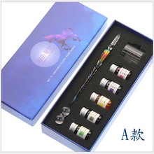 Transparent Glass Pen Starry Sky Dip Pen Glitter Powder Pen Ink Gift Box Set Writing Instrument Fountain Dip Pen Gift Box 2024 - buy cheap