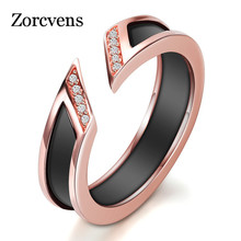Женское керамическое кольцо ZORCVENS, белое кольцо с однорядным австралийским циркониевым каналом, открытые обручальные кольца цвета розового золота 2024 - купить недорого